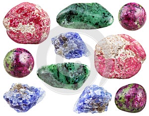 Various zoisite crystals, rocks and gemstones