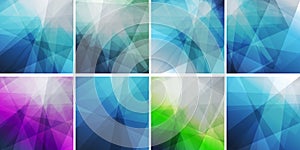 Variously Colored Set of 3D Modern Style Triangle Shaped Translucent Overlaying Geometric Shapes Patterns with Broken Glass Effect photo