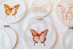 varioussized hoops with progressing stages of a butterfly design
