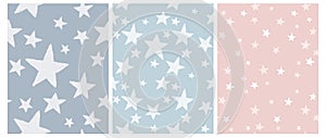 3 Varius Star Vector Patterns. Irregular Hand Drawn Starry Sky Print.