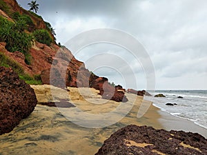 Varkala Kerala India beautiful view of the sandy beach of Aalyirakkam beach in the afternoon