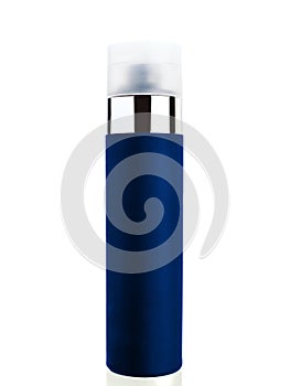 Varnish hair spray in a dark blue iron label bottle.