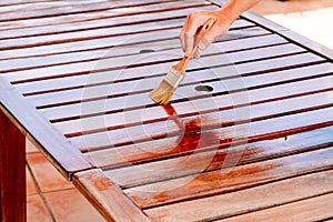 The varnish protects the wood of the garden from cracking, painting with teak oil