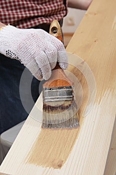Varnishing a plank
