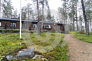 Varrio Subarctic Research Station managed by University of Helsinki, wooden hut in the forest photo