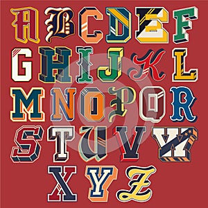 Varsity collegiate athletic letters font alphabet patches photo