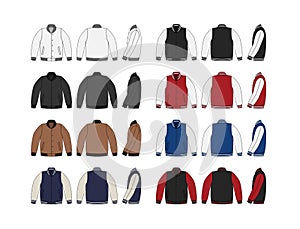 Varsity jacket  baseball jacket   template illustration set front,back and side