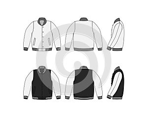 Varsity jacket  baseball jacket   template illustration set front,back and side