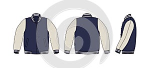 Varsity jacket  baseball jacket   template illustrationfront,back and side