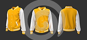 Varsity Jacket mockup in front, side and back views