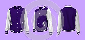 Varsity Jacket mockup in front, side and back views