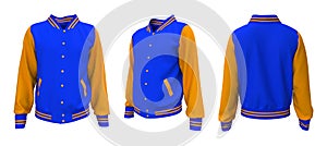 Varsity Jacket mockup in front, side and back views