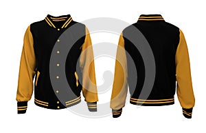 Varsity Jacket mockup in front, side and back views.