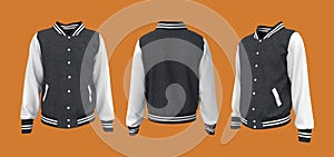 Varsity Jacket mockup in front, side and back views