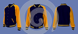 Varsity Jacket mockup in front, side and back views