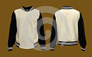 Varsity Jacket mockup in front, side and back views. 3d illustration, 3d rendering