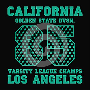 Varsity Los Angeles California state slogan print for graphic. Vector