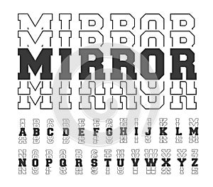 Varsity mirror font, college alphabet, sport font, letters and numbers. Sports echo font for t-shirts. College alphabet, great des