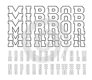 Varsity mirror font, college alphabet, sport font, letters and numbers. Sports echo font for t-shirts. College alphabet, great des