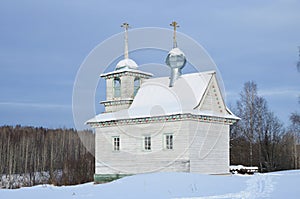 Varvarskaya village. Chapel of Zosim and Savvatiy in the winter, 19th century. Russia. Arkhangelsk region, Kargopol district