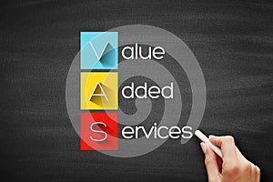 VAS - Value Added Services acronym, business concept background on blackboard