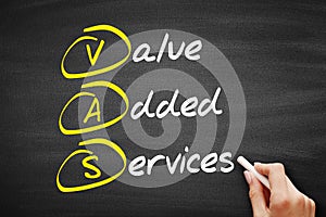 VAS - Value Added Services, acronym business concept on blackboard