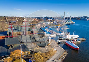 Vasa Museum, Vasamuseet in Djurgarden, Stockholm. Aerial view photo