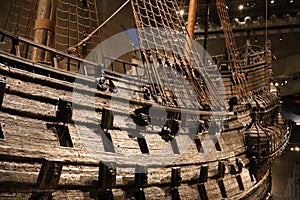 Vasa warship close-up. cannon cannons close-up Stokholm