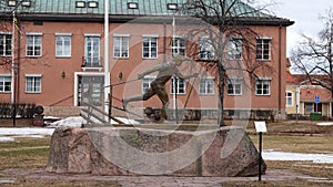 Vasaloppet Statue in Mora in Dalarna in Sweden photo