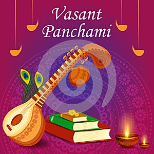 Vasant Panchami Saraswati Puja Indian festival background