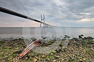 Vasco da Gama Bridge, with beautiful colors of Sunrise