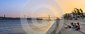 Sunset over the Tagus River with the Vasco da Gama Bridge, Lisbon, Portugal