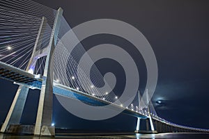 Vasco da Gama Bridge at night. Lisbon, Portugal