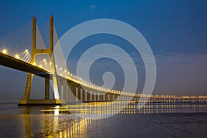 Vasco da Gama bridge under moonlight photo