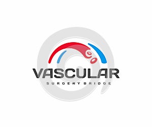 Vascular bridge logo design. Red blood cells in vein and artery vector design