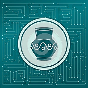 Vase, amphora icon on a green background, with arrows in different directions. It appears the electronic board.