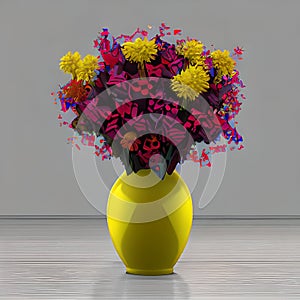 Vase with a bouquet of colorful fantasy spring flowers