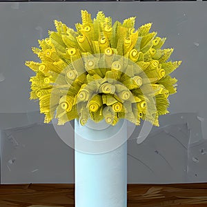 Vase with a bouquet of yellow spring flowers