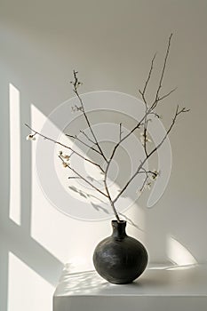 vase branch table plum blossom shadowing dried plants simplified ceramic pot love perfect light old stone branches