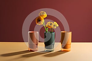 Vase of flower on color background with shadow