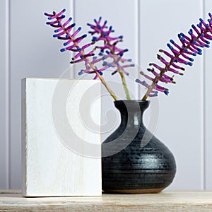 Vase and flower with wood block for your bank message