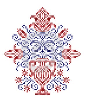 Vase with flowers Embroidered cross-stitch pattern