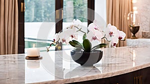 Vase of fresh flowers on a table by the window