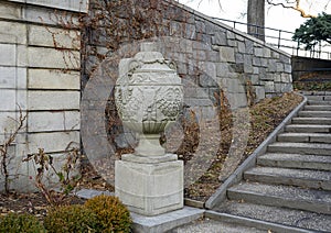 Vase at one side of the Memorial honoring John Purroy Mitchel, famous mayor of New York, located in Central Park, New York City photo