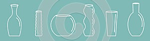 Vase outline icon set line. Ceramic Pottery Glass Flower decoration Blue background Flat design