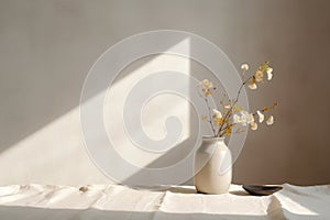 Vase with spring flowers on the table. 3d rendering.