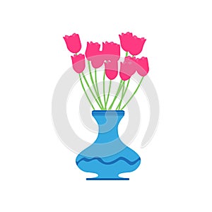 Vase tulip vector red flower illustration beautiful pink isolated white blossom plant beauty green decoration