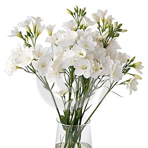 Vase with white flowers isolated on white background