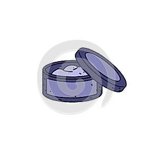 Vaseline jelly jar icon. Tattoo oil in plastic container with open lid. Petrolatum gel, liquid, cream in cosmetic