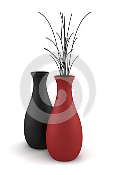 Vases with dry wood isolated on white